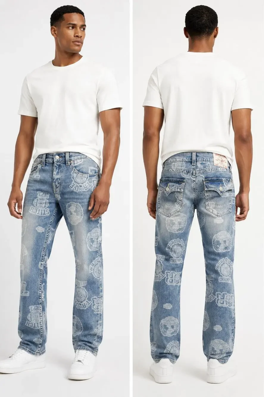 NWT True Religion AOP Ricky Flap Straight Jeans Men’s 34x34